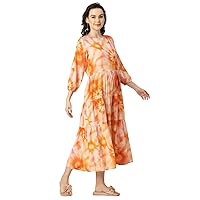 Raglan Sleeves Printed Rayon Dress - Women's Casual Tiered Dress