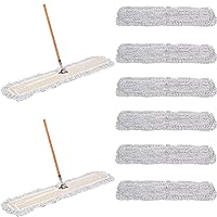 48 Inch Dust Mop with Wood Handle and 48 Inch Dust Mop Refill Bundle - 2 Mop Sets and 6 Refills