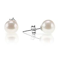 PAVOI 18K Gold Plated Sterling Silver Round Stud White Simulated Shell Pearl Earrings