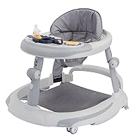Toddler Walker, Foldable Baby Walker, Seated and Walk Behind Baby Push Walker, Baby Activity Walker with Adjustable Height, Music Toy (Without Battery) and Removable Tray (Gray)