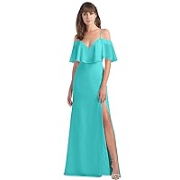 Women's Cold Shoulder Ruffled Bridesmaid Dresses with Slit Long Bodycon Chiffon Formal Prom Evening Dress MA20