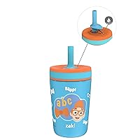 Zak Designs Blippi Kelso Toddler Cups For Travel or At Home, 12oz Vacuum Insulated Stainless Steel Sippy Cup With Leak-Proof Design is Perfect For Kids (Blippi)