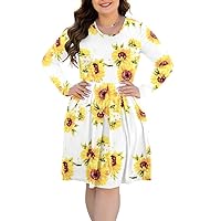 Women's Plus Size Long/Short Sleeve Dress Casual Pleated Swing Dresses with Pockets
