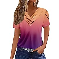 Oversized Tshirts Shirts for Women Plus Size, Women's T Shirt Tee Casual V Neck Short Sleeved Button, S XXL