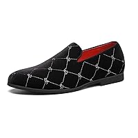 Men's Silver Stitching Velvet Loafers Slip-On Leather Lined Luxury Smoking Shoes