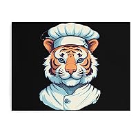 Tiger Chefs Canvas Wall Art Framed Poster Retro Painting for Home Wall Decor 30 * 40cm