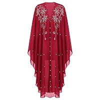 Women Muslim Dress Abayas Loose Maxi Caftan Dress Gown Hooded Beaded Kaftan Islamic Robe Dubai Outfit
