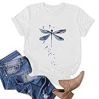 T Shirt for Women Cute Summer Tops Oversized Sweatshirt Teen Girl Clothes Juniors Clothing Dragonfly White XL