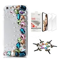 STENES Bling Case Compatible with iPhone 13 Mini Case - Stylish - 3D Handmade [Sparkle Series] Rainbow Rhinestone Design Cover with Screen Protector [2 Pack] - Colorful