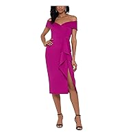 Xscape Womens Ruffled Midi Cocktail and Party Dress Purple 4