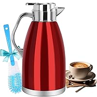 78 Oz Stainless Steel Thermal Coffee Carafe for Keeping Hot, Insulated Coffee Carafe Double Walled Vacuum Thermos for Coffee, Tea, Hot Beverage Dispenser 12 Hour Heat Retention, Red