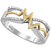 The Diamond Deal Sterling Silver Womens Round Diamond Yellow-tone Heartbeat Band Ring 1/20 Cttw