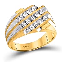 The Diamond Deal 10kt Two-tone Yellow Gold Mens Round Diamond 3-Row Cluster Ring 1/2 Cttw