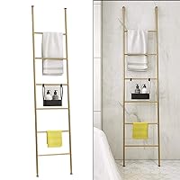 Metal Free Standing Bath Towel Bar Storage Ladder Blanket Ladder Towel Shelves Scarves Display Holder/Gold