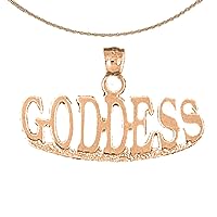 Saying Necklace | 14K Rose Gold Goddess Saying Pendant with 18