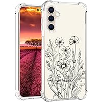 Case Compatible for Samsung Galaxy S23 Cute Clear for Women Girly Designer Girls, Transparent Phone Case Design Compatible with Samsung Galaxy S23 (Black Flowers Line Art)