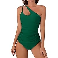 B2prity Two Piece Tankini Bathing Suits for Women One Shoulder Tummy Control Swimsuits Slimming Swimwear with Bottoms