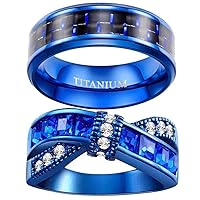 2 Rings His and Her Rings Couple Rings Blue Rings Cz Womens Wedding Ring Titanium Steel Man Wedding Bands