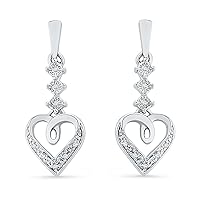 DGOLD 10kt White Gold Round Diamond Heart Fashion Earring (0.06 Cttw)