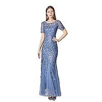 Plus Size Evening Dresses Mermaid O Neck Short Sleeve Lace Appliques Tulle Long Party Gown Robe Formal Bridesmaid Dress
