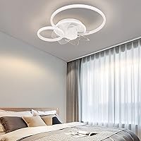 Ceiling Fans with Lamps,Remote App Control Reversible Chandeliers with Fan Dimmable Modern Design Ceiling Fan with Led Lamp for Bedroom Living Room Kitchen/White/56Cm
