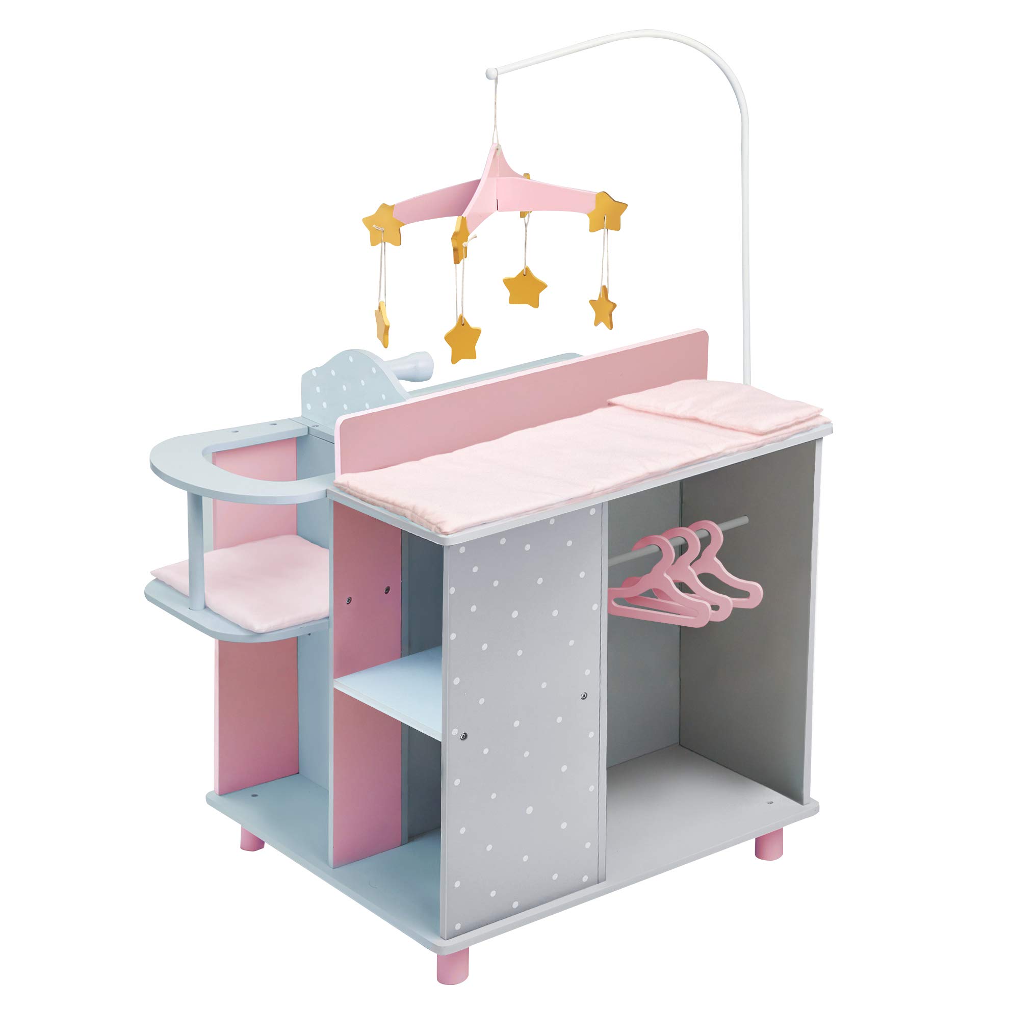 Olivia's Little World Baby Doll Changing Station, Baby Care Activity Center, Role Play Nursery Center with Storage for Dolls High Chair, Accessories for up to 18 Inch Dolls, Pink/Gray