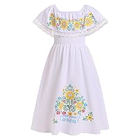 ODASDO Mexican Fiesta Dresses for Girl Kids Traditonal Cinco De Mayo Ruffle Off Shoulder Floral Printed Party Pageant Dress