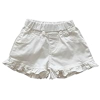 Small Label Color Elastic Waistband Ruffle Hem Denim Flared Shorts Summer Beach Wear Girls Shorts Size 14