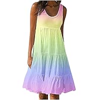 Gradient Sundress Womens Summer Vacation Ruffle Dress Sexy Sleeveless Tiered Swing Mini Dress Resort Wear