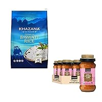 Khazana Authentic Basmati Rice - 4lb Premium Basmati Rice and 6 x 12.7 oz Jar Kerala Coconut Curry Indian Sauce - Non GMO, Gluten-Free, Kosher & Cholesterol-Free