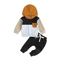 BeQeuewll Fall Winter Toddler Baby Boy Clothes 2Pcs Color Block Crewneck Sweatshirt and Pants Sweatsuit Little Boy Clothing