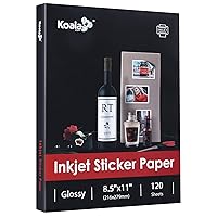 Koala Printable Glossy Sticker Paper for Inkjet Printer, White, 8.5x11 Inch Self-Adhesive Photo Sticker Printer Paper, (120 Sheets)