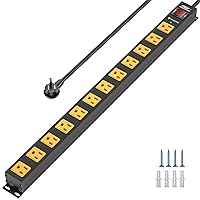CRST Heavy Duty Surge Protector Power Strip with Flat Plug, 2100J, 15A Circuit Breaker, Mountable