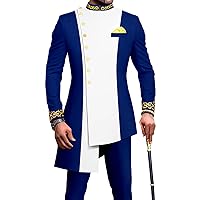 African Suits for Men Single Breasted Embroidery Blazer and Pants 2 Piece Set Dashiki Outfits Party Wedding