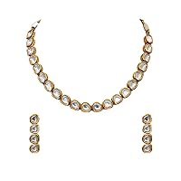 Unique Necklace with Drop Earrings Gold Plated Kundan Pearl Embellished Traditional Ethnic Collection Handcrafted Jewellery for Women and Girls