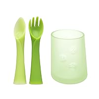 Olababy Training Fork and Spoon Set + Olababy First Cup (Kiwi, 2 oz)