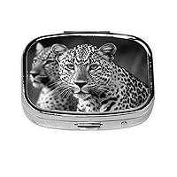 Black White Leopard Animal Pill Box 2 Compartment Small Pill Case for Purse & Pocket Metal Medicine Case with Mirror Portable Travel Pillbox Medicine Organizer