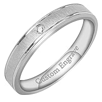 Custom Personalize Engrave Matte & Brushed Flat Ring Male Female Men Women His Her Groom Bride Promise Ring Wedding Bands Titanium Ring Color: Platinum Sz