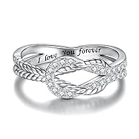 Mother Daughter Knot Ring for Women - Sterling Silver Square Knot Ring Engraved 
