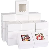 Moretoes 80pcs 6x6x3 Inches Bakery Boxes, Cookie Boxes with Window, Small Treat Boxes Pastry Boxes for Chocolate Covered Strawberries, Macarons, Cupcakes, Goodies, Donuts,White