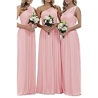 VeraQueen Women's One Shoulder Ruched Bridesmaid Dress Long Asymmetric Chiffon Wedding Party Gowns