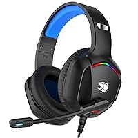 A36 Gaming Headset with Microphone for Pc, Xbox One Series X/s, Ps4, Ps5, Switch, Stereo Wired Noise Cancelling Over-Ear Headphones with Mic for Computer, Laptop, Mac, Nintendo, Gamer (Blue)