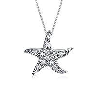 Bling Jewelry Pave CZ Dancing Marine Life Nautical Beach Vacation Starfish Necklace Pendant For Women .925 Sterling Silver Small Large