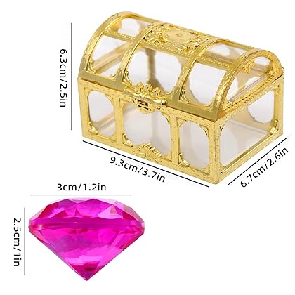 XIJUAN Diving gem Pool Toys Sand Toys,14 Color Diamond Treasure Chest Summer Swimming gems Pirate Diving Toy Set Underwater Swimming toyChildren's Game Gifts for Boys and Girls (Golden)