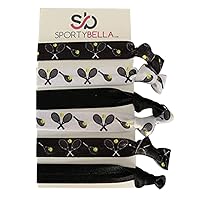Sportybella - Tennis Hair Accessories for Girls (Black/White) No Crease Girls Hair Ties or Hair Elastics, Hair Accessories with Tennis Design, Hair Tie for Tennis Players - (6 pcs)