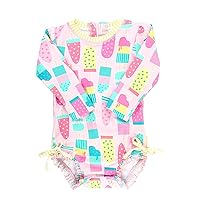 RuffleButts® Girls UPF 50+ Sun Protection Long Sleeve One Piece Swimsuit with Zipper