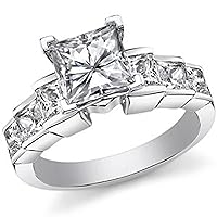 Bright Diamond 1.5 Carats Princess Cut Cubic Zirconia CZ Engagement Rings White Gold Plated Sterling Silver