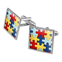 Autism Awareness Diversity Puzzle Pieces Square Cufflink Set - Silver or Gold
