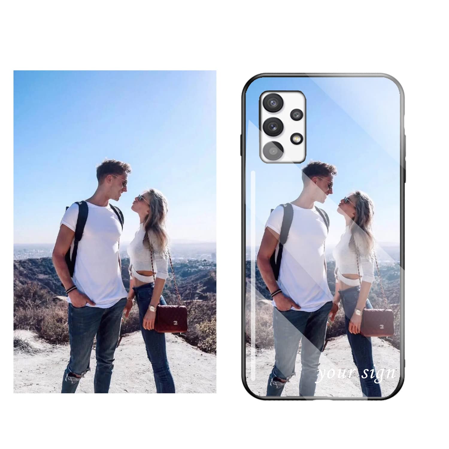 IVY Customized Exclusive Tempered Glass Case for Samsung Glaxy A14 5G A53 A42 A13 A03s A52 A32 A12 A73 A33 A23 A72 A02 Custom for Valentines Birthday Xmas Gifts Photo & Enterprise Logo