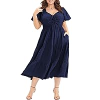 Eytino Womens Plus Size Summer Dress Short Sleeve Sweetheart Neck Ruffle Tiered Maxi Long Dresses(1X-5X)